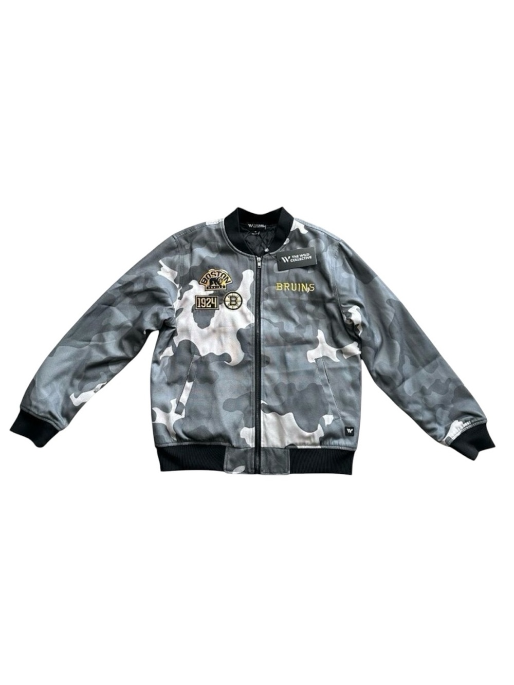 Boston Bruins Camo Bomber Jacket The Wild Collective NHL Mens Small NWT